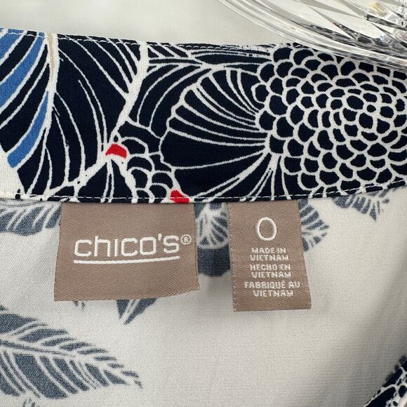 Chico's White Floral 3/4 Sleeve Marigold Cutouts Split-Neck Tunic Top Size Small - Picture 3 of 14